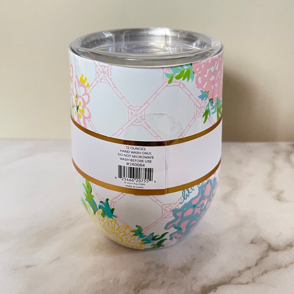 Lilly Pulitzer Stemless Wine Coffee Steel Travel Tumbler 12oz Cup Lilly Garden - Picture 5 of 8